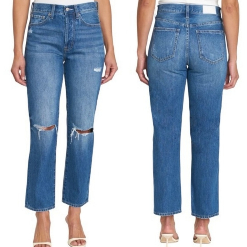 pistola Blue Distressed High-Rise Cropped Jeans